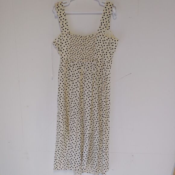 Rachel Zoe Women Sleeveless Rayon Midi Dress SZ 12 Cream/Polka Dot Retro Pin Up - Picture 6 of 9